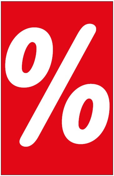 Hinweis-Etikett "%", 55 x 85 mm, rot, ohne Lochung
