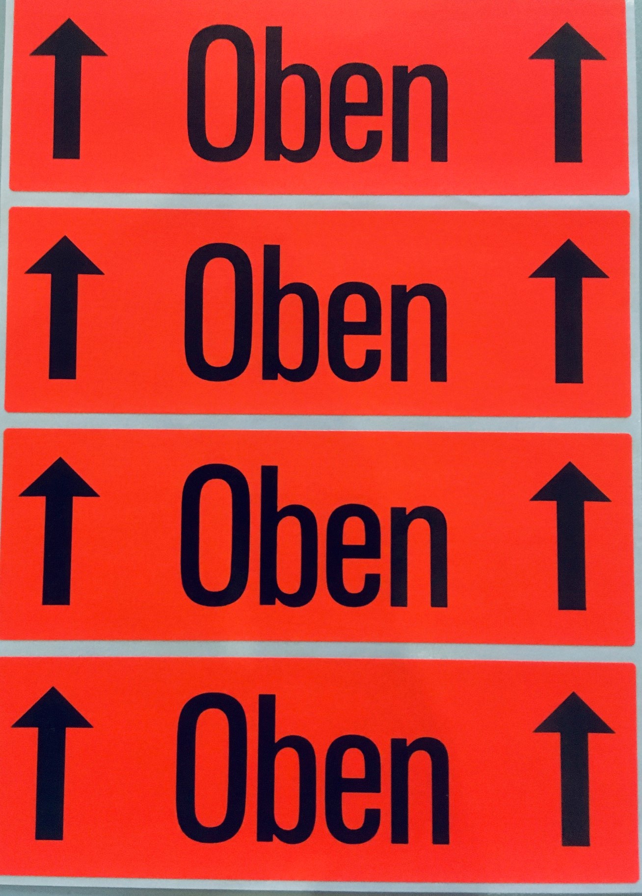 Versandzettel, "Oben", 118 x 39 mm, leuchtrot