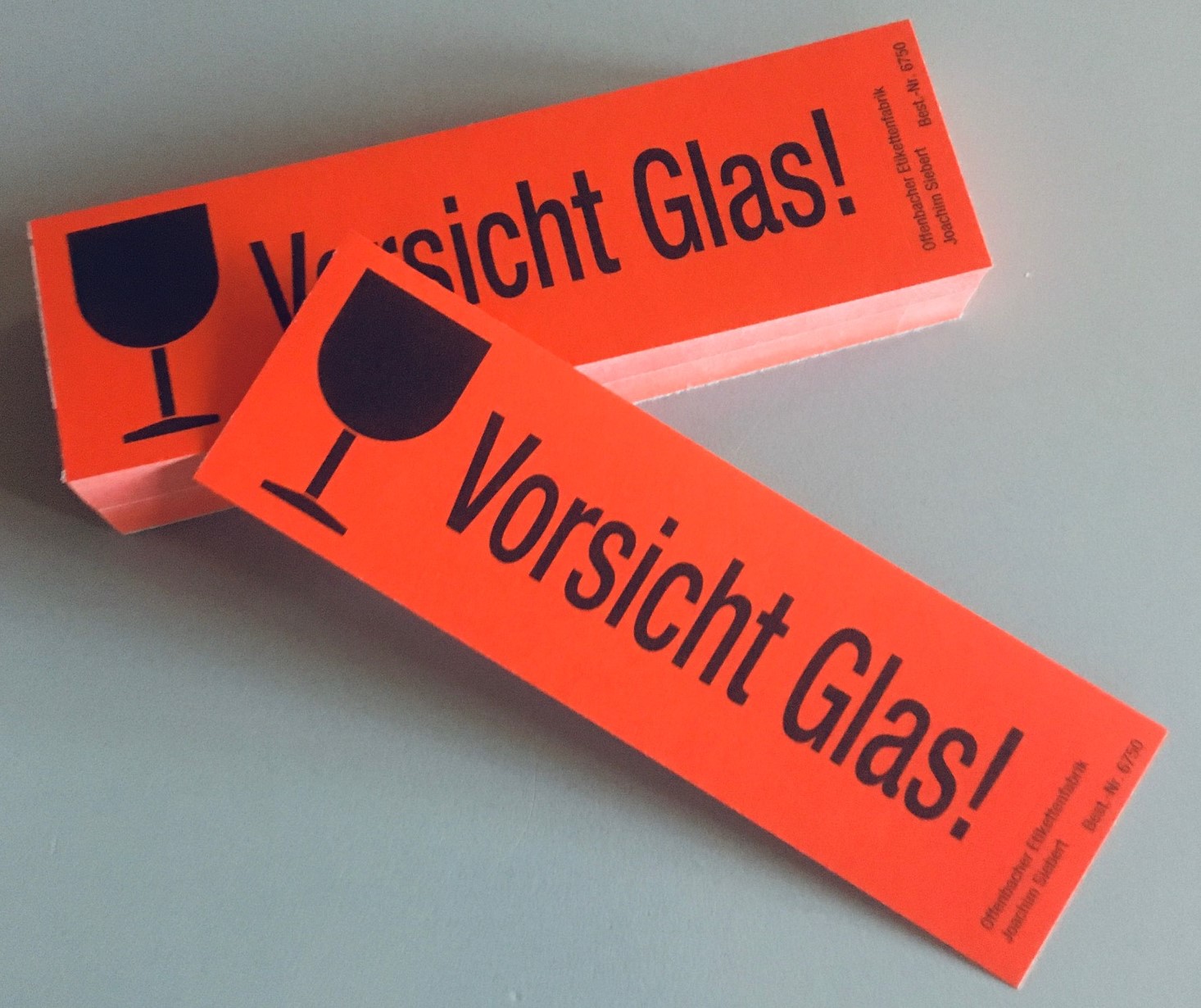 Versandzettel, "Vorsicht Glas", 120 x 40 mm Block à 50 Stück