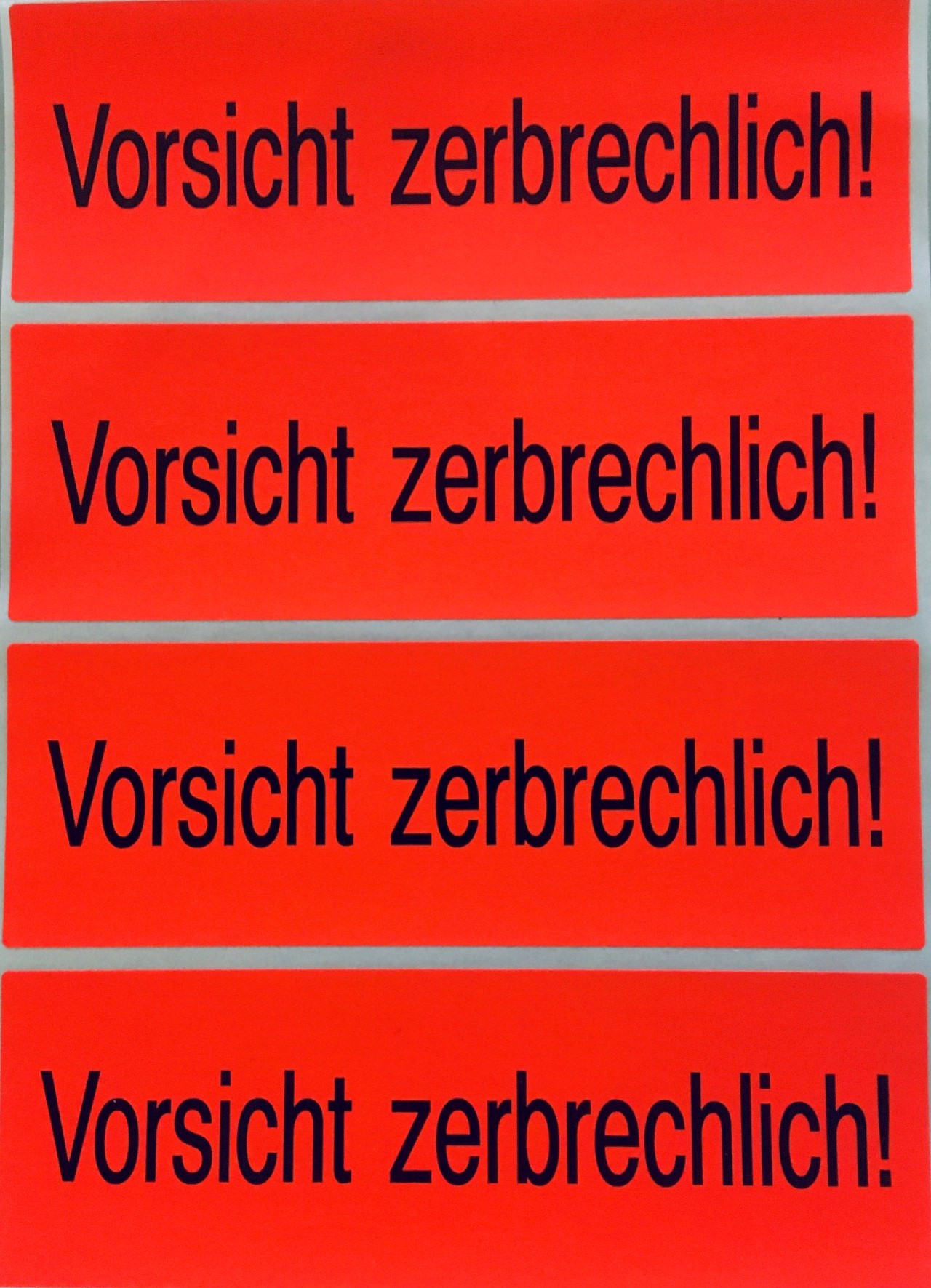 Versandzettel, "Vorsicht zerbrechlich", 118 x 39 mm, leuchtrot