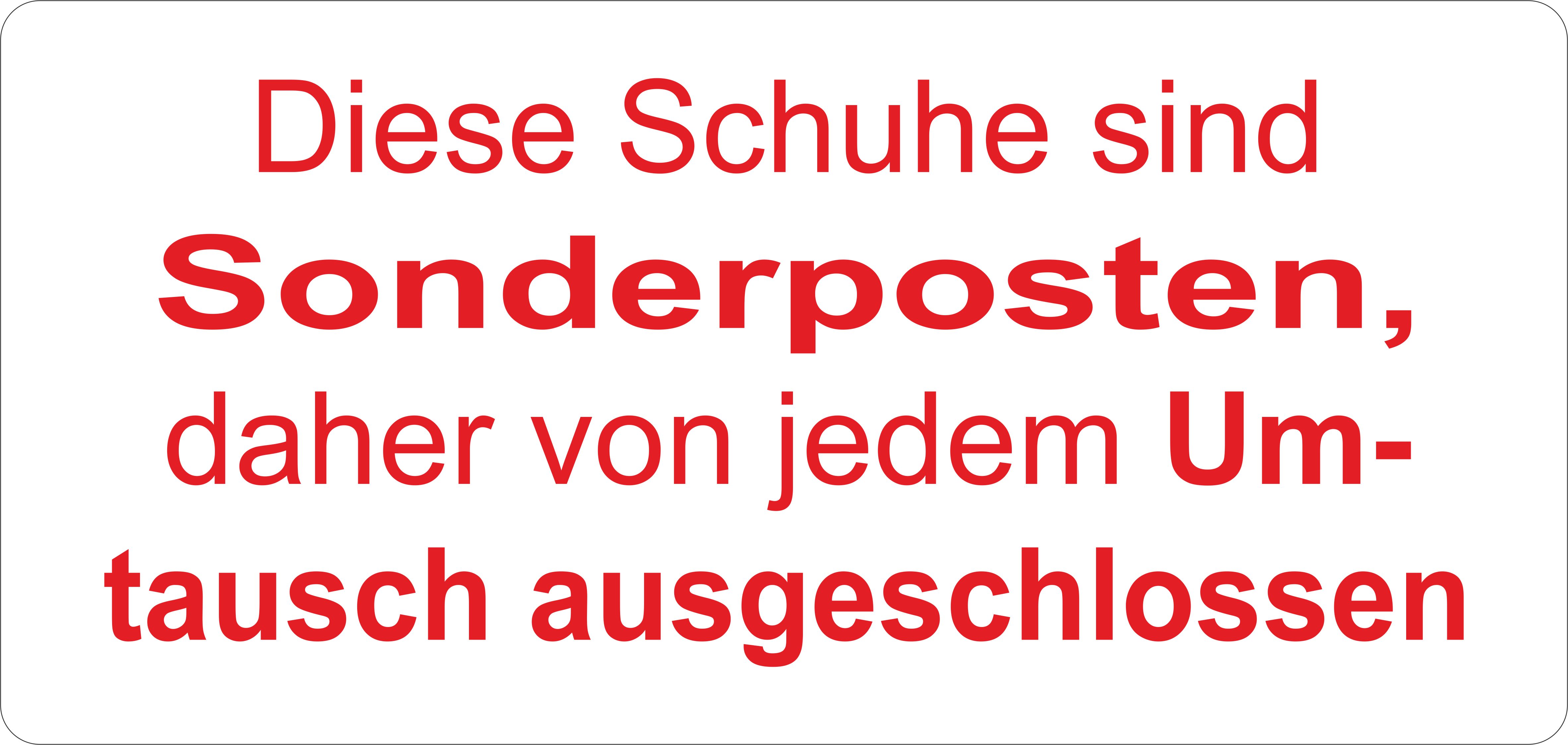 Hinweisetikett, 40 x 19 mm, "Diese Schuhe sind..."