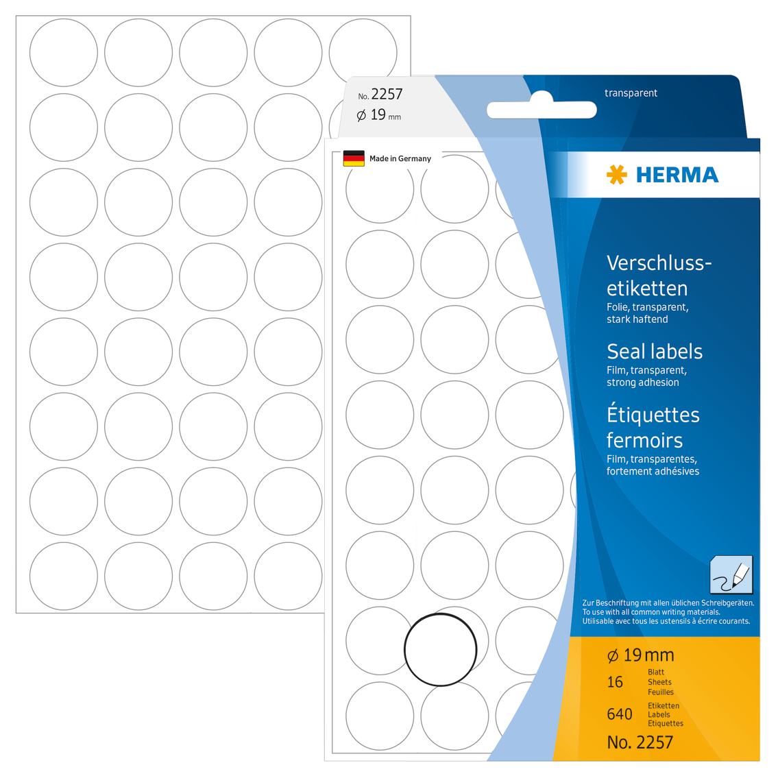 Herma Büropackung, Verschlussetikett, transparent, 19 mm Ø, permanent haftend