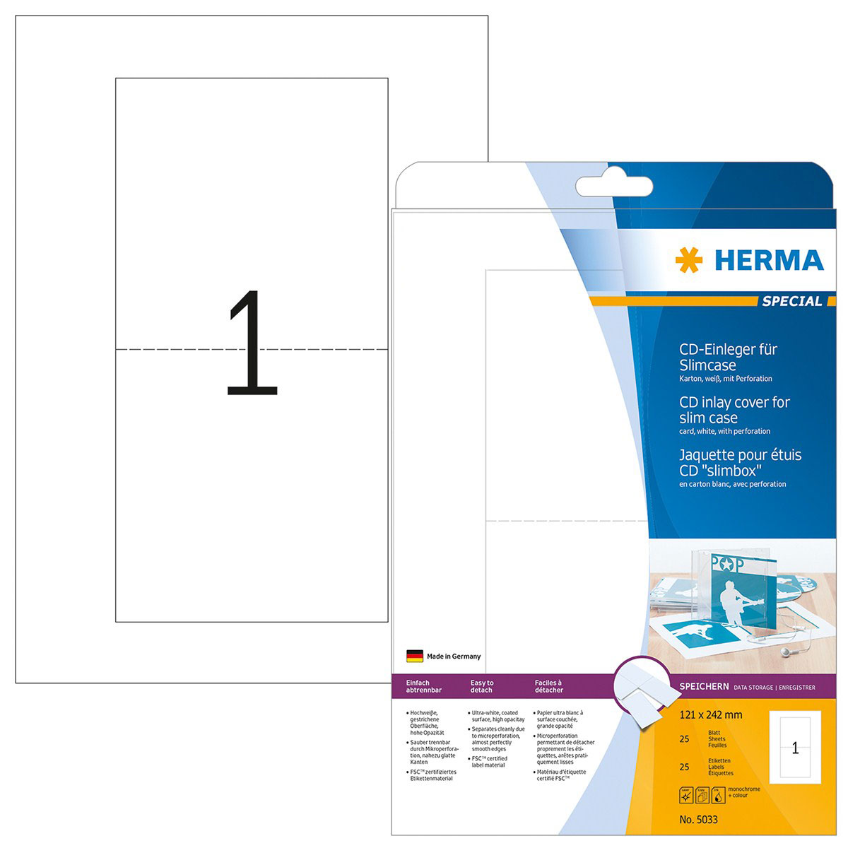 HERMA Special - A4 - 121 x 242 mm, CD-Einleger, ungummiert