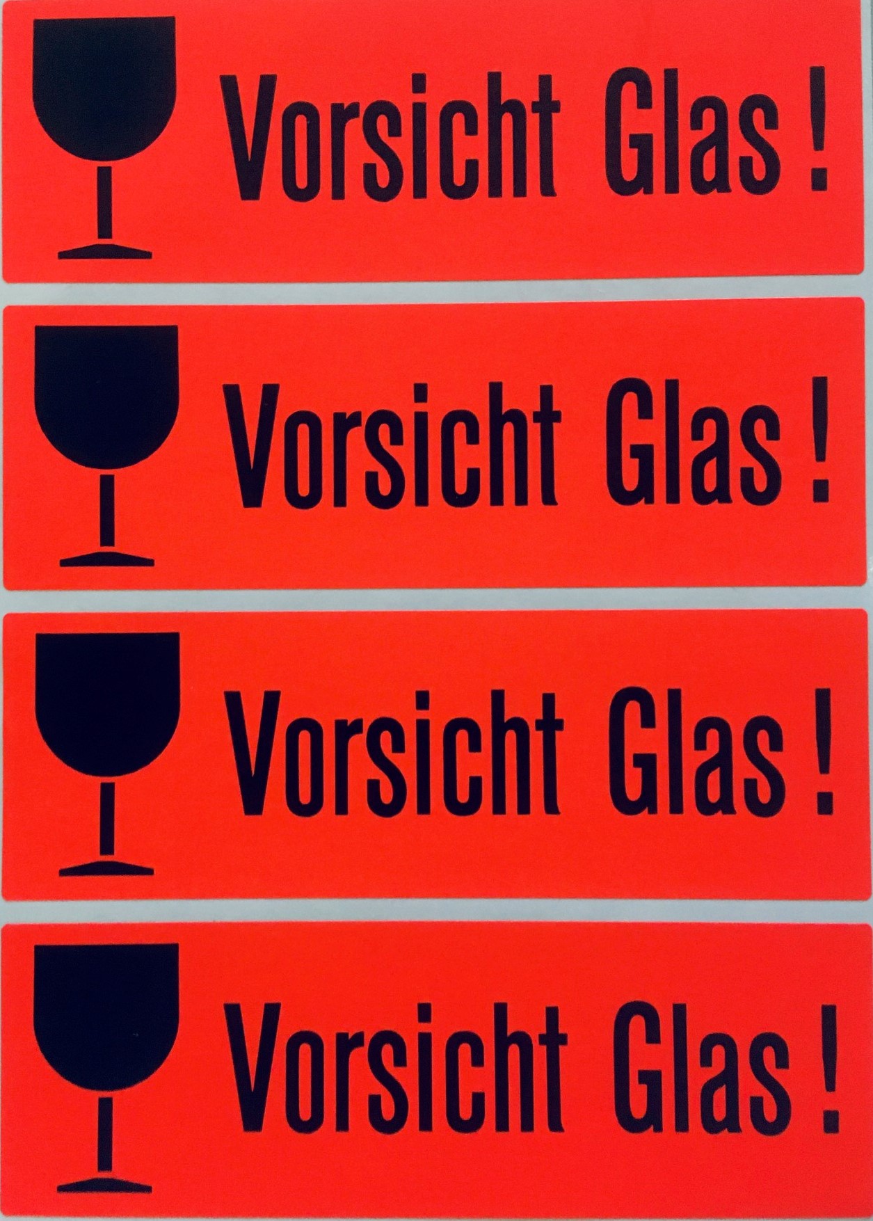 Versandzettel, "Vorsicht Glas!", 118 x 39 mm, leuchtrot
