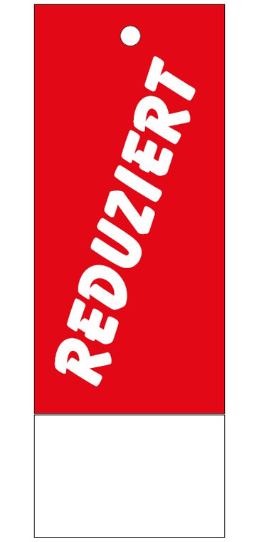 Anhänge-Etikett, "Reduziert", 28 x 78 mm, rot, mit Anlage