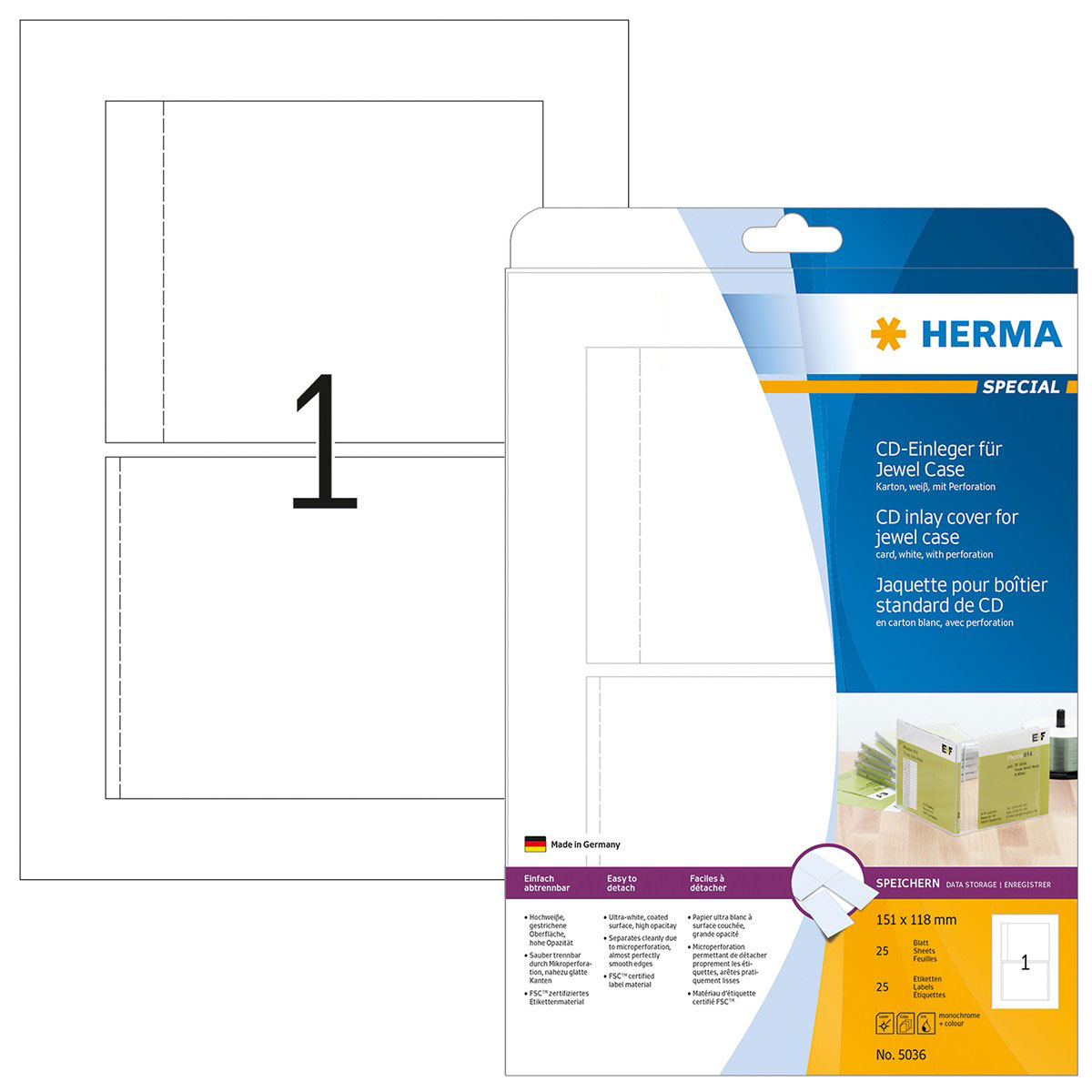 HERMA Special, A4 - 151 x 118 mm, CD-Einleger, ungummiert